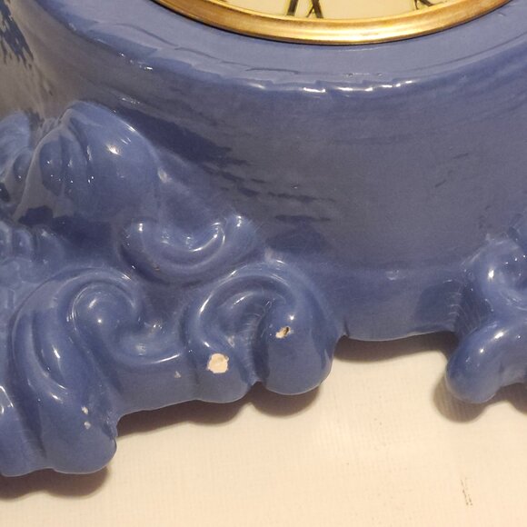 Vintage Blue Lanshire Mantle Clock Holland Mold Ornate Antique Porcelain Works - Picture 6 of 13